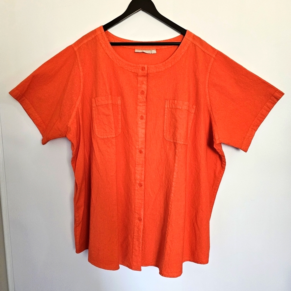 Woman Within 3X Orange Scoop neck Button Front Short Sleeve Casual Tunic